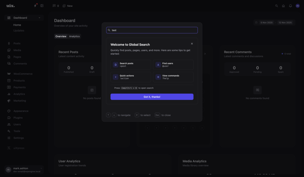 WordPress Global Search: Find Posts, Users, and Settings From One Shortcut
